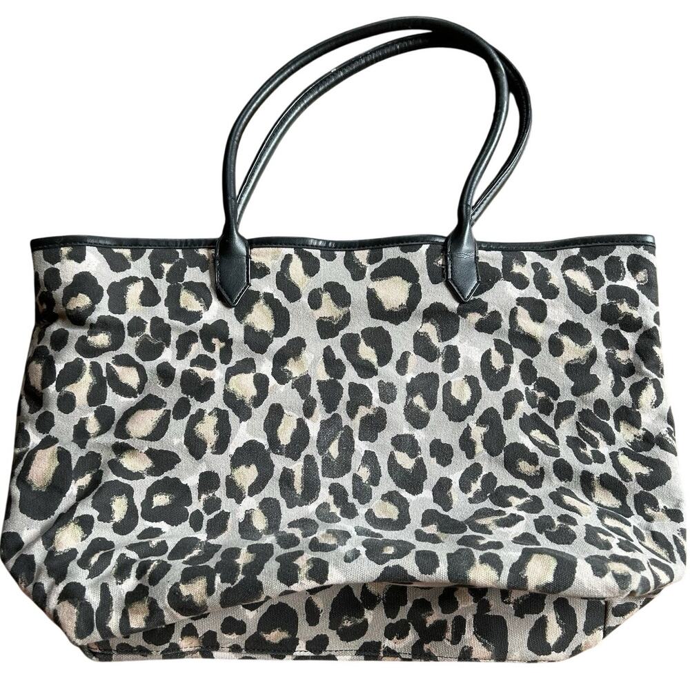Victorias Secret Leopard Tote Bag Gold Logo Canvas Large Weekender Shoulder - Picture 2 of 4